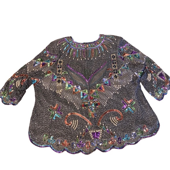 Vintage Beaded Bling Sequin Silk Fertlity Top - Picture 12 of 14